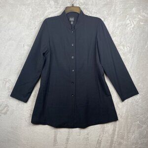Eileen Fisher Petite Black Button-Front Jacket PM Wool Blend